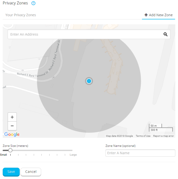 Figure 1: User interface for the privacy zone functionality